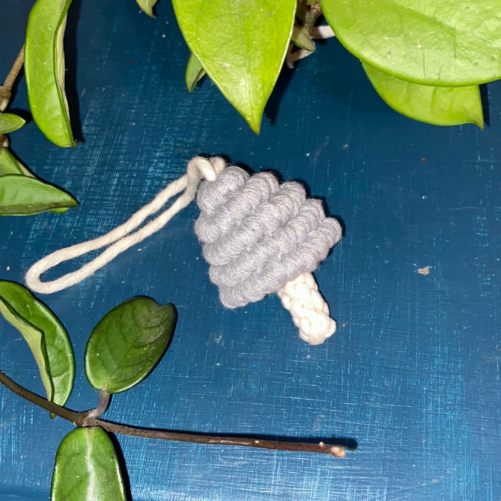 Light Gray Blue Custom Hand Crafted Hanging Macrame Mushroom